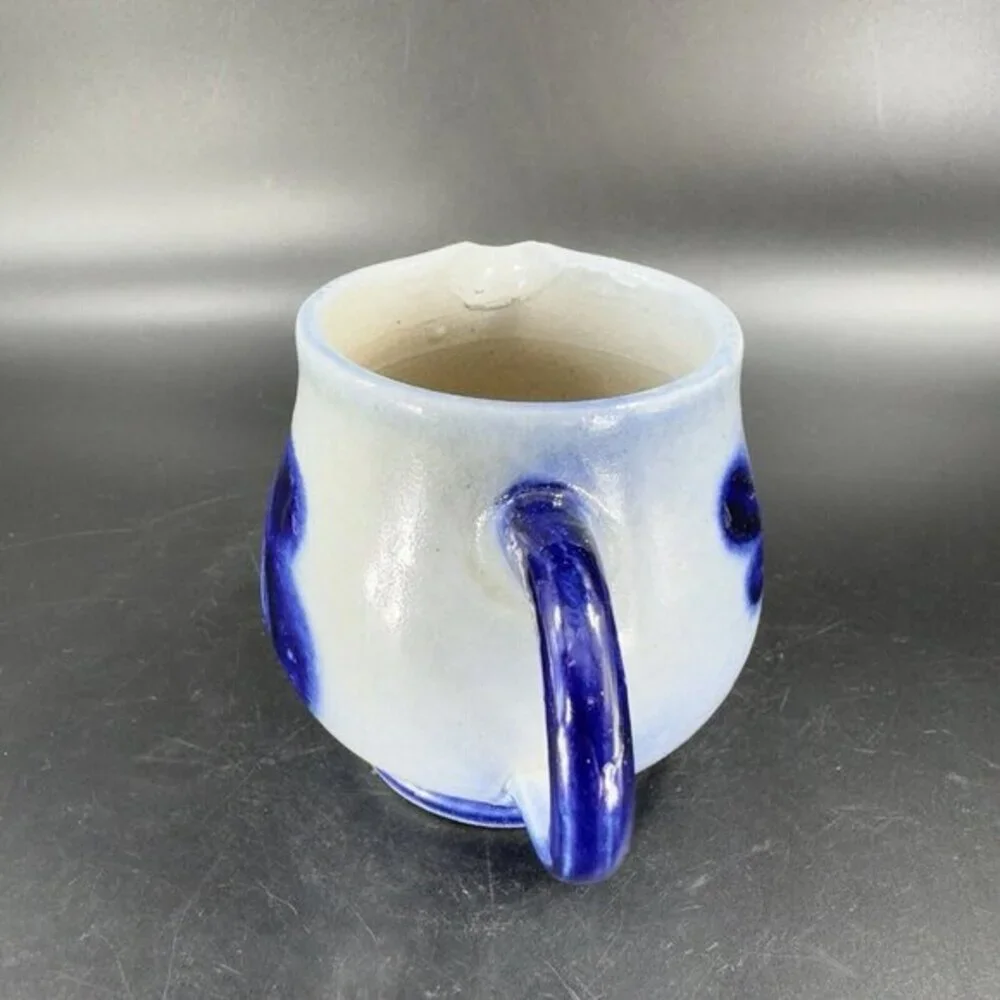 Vintage‎ German Salt Glaze Cobalt Blue Gray Small Pitcher Creamer With Stickers